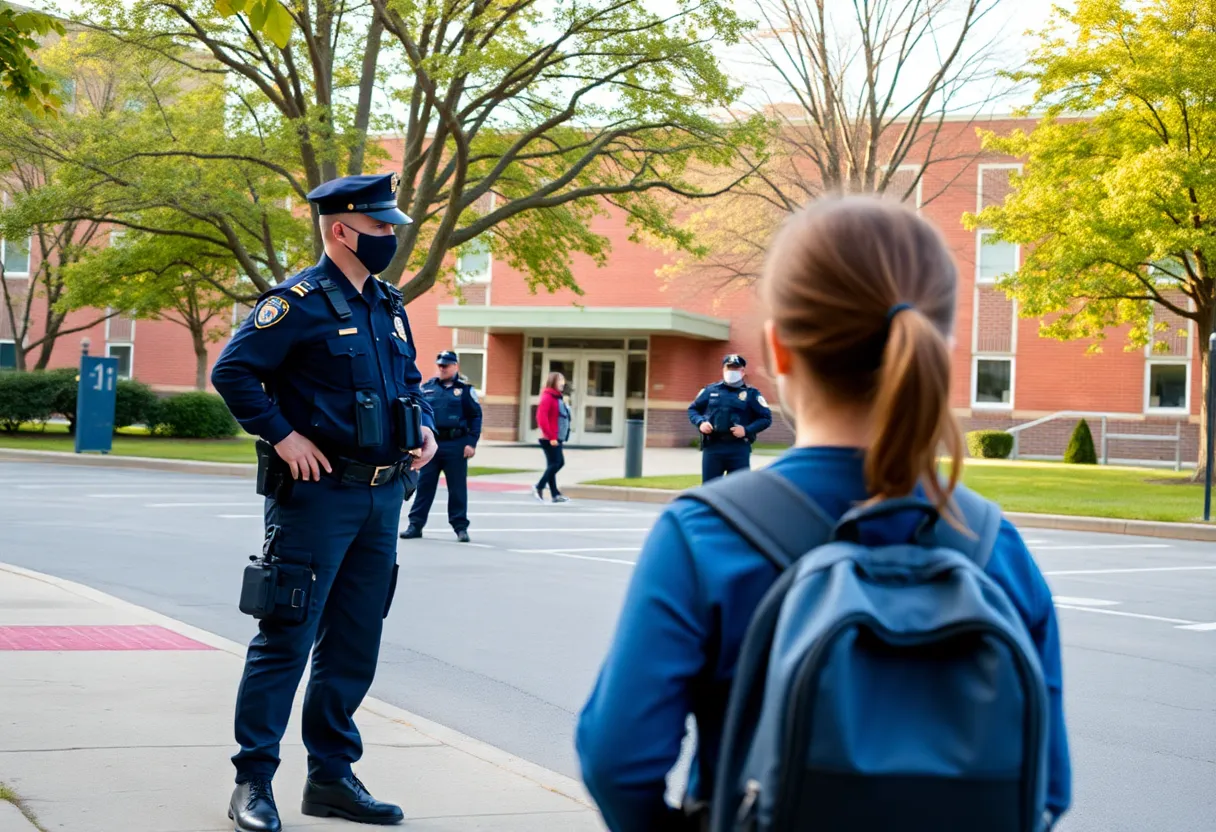 Students and police present at Whitmire Community School during Secure Alert Status