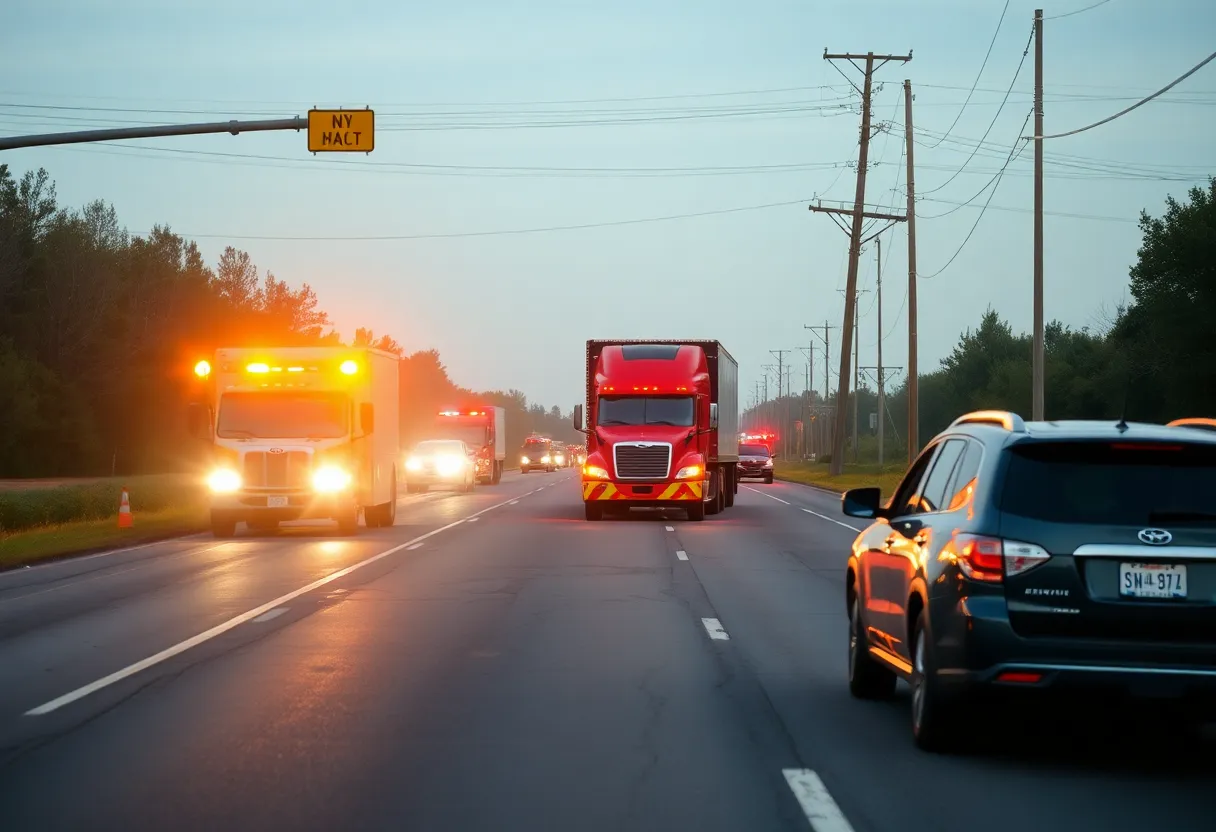 Emergency response to a tractor-trailer accident blocking roads in Whitmire, SC