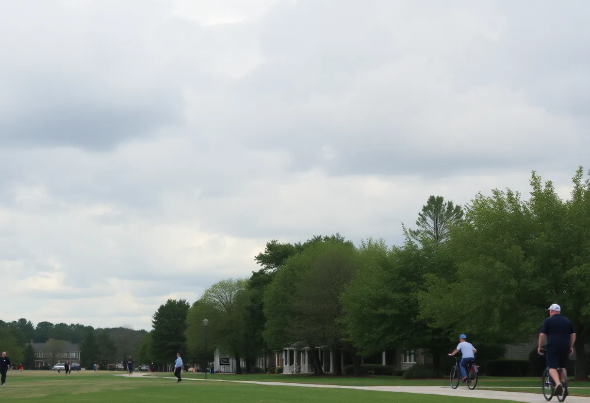Cloudy sky over Newberry, SC with residents enjoying outdoor activities