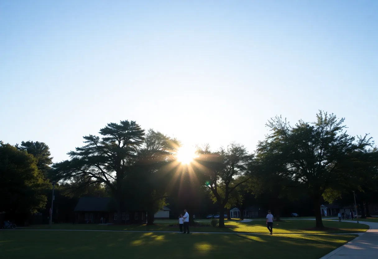 Clear skies in Newberry SC with sunny weather and people outside