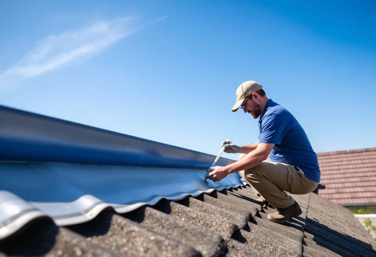 Homeowner applying waterproof sealant to a roof