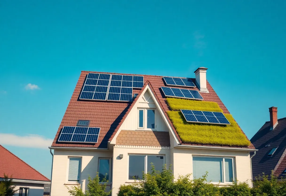 Various types of energy efficient roof designs on a modern home