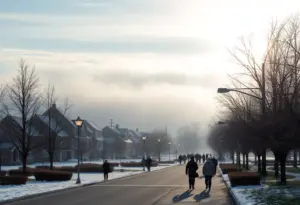Winter morning in Newberry with fog and sunlight