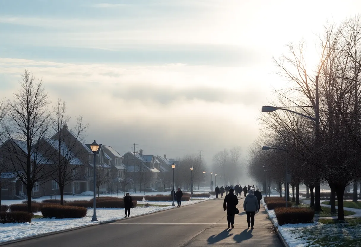 Winter morning in Newberry with fog and sunlight