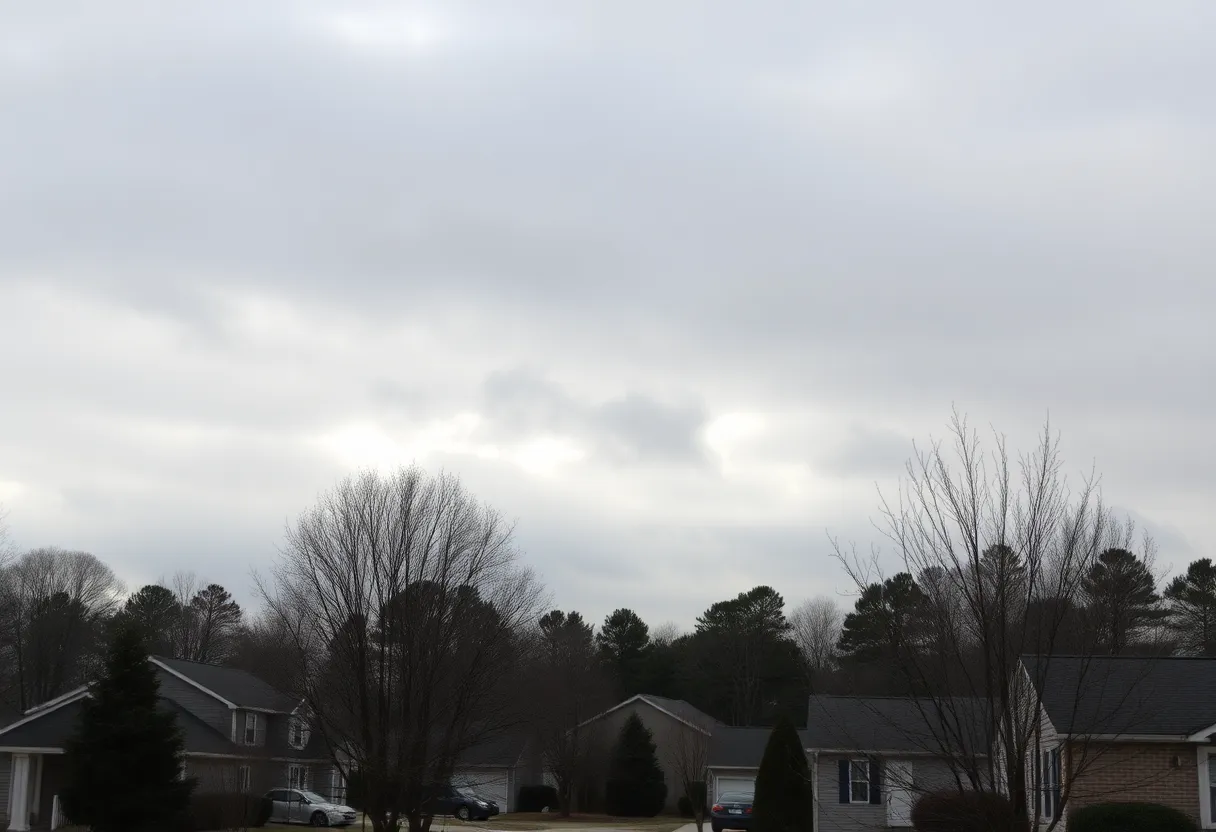 Overcast sky over a neighborhood in Newberry, SC
