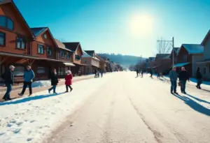 A clear winter morning scene in Newberry with blue skies.