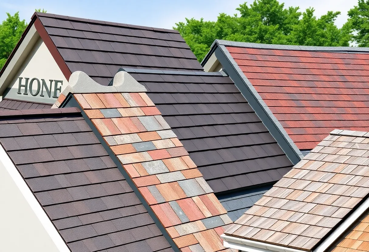 Various roofing systems: asphalt shingles, metal roofing, slate roofing, tile roofing, and wood shingles