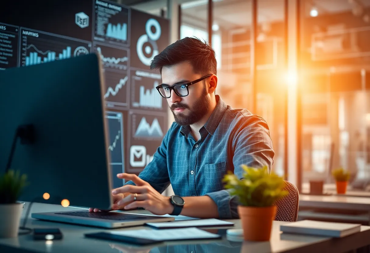 A marketer using data analytics for improving digital marketing strategies.