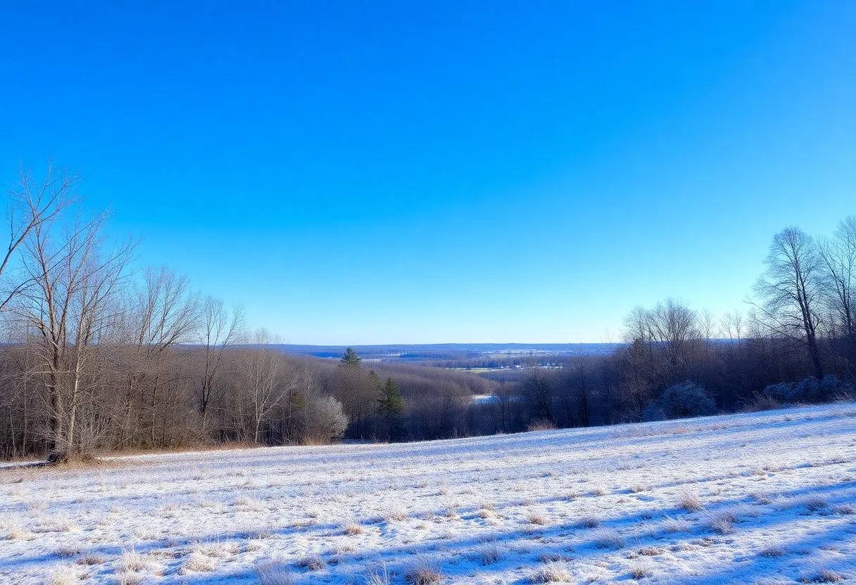 A beautiful winter day in Newberry, SC with clear skies and frosty scenery