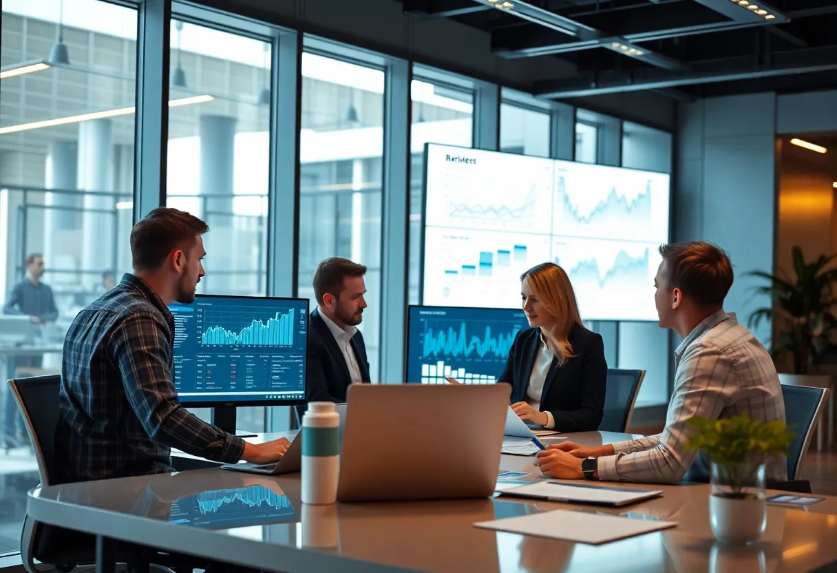 Marketing team reviewing analytics data