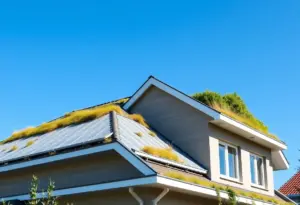 A sustainable, energy-efficient roof with vegetation and modern materials