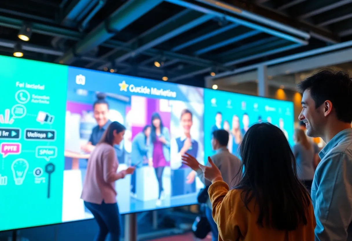 Illustration of experiential marketing showcasing customer interaction.