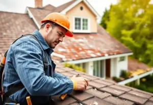 A roofing expert examining the condition of a house roof.