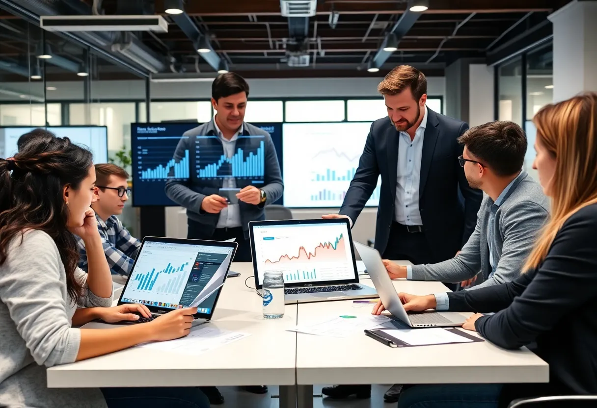 Marketing team analyzing data for a digital strategy