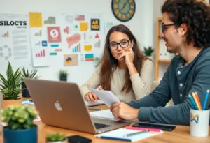 Digital marketer brainstorming ideas inspired by social media trends.