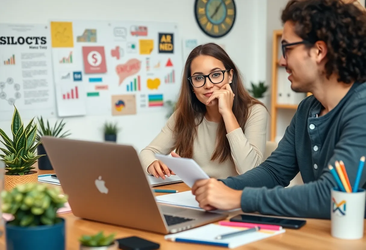 Digital marketer brainstorming ideas inspired by social media trends.